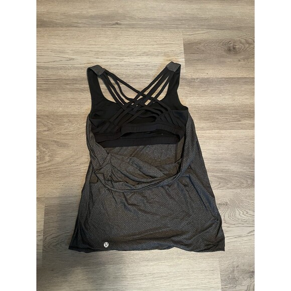 Lululemon Wild Tank Top Strappy Open Back Heathered Gray /Black Size 4 Y2K Lulu - Picture 4 of 5